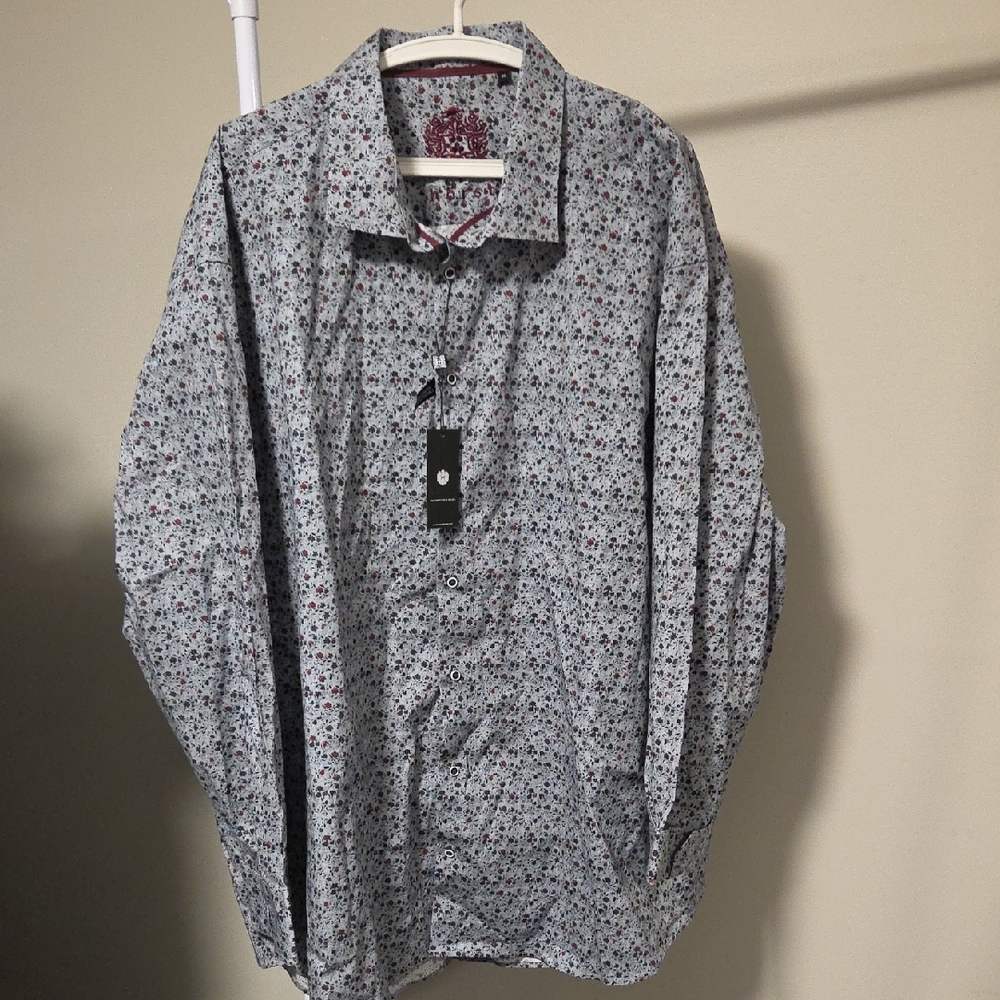 Horst Men's Dress Shirt 3XL | White Floral w Burgundy Accents | Long Sleeve